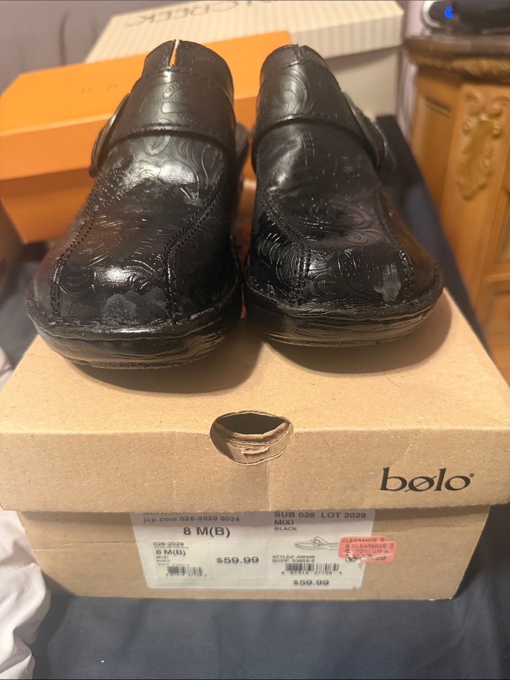 Womens Black Slip-On Leather Loafers
